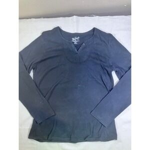 Woolrich Womens Black Cotton Long Sleeve Henley Shirt Size M 7208